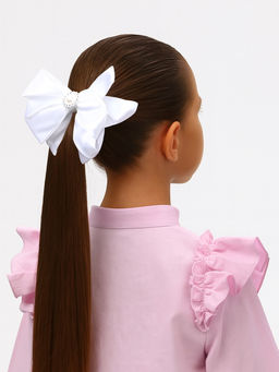 Цена за 6 шт. Бант для волос на резинке «Школьница», двойной, атлас цветок, 12 см, белый