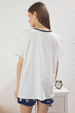 Trendyolmilla Kad?n Couple/Cift Beyaz %100 Pamuklu Avokado Desenli Sortlu Orme Pijama Tak?m? THMSS25PT00294 фото 6