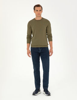 Koyu Haki Slim Fit Bisiklet Yaka Basic Triko Kazak - Pierre cardin фото 4