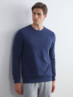 Bisiklet Yaka Bask?l? Erkek Kal?n Sweatshirt