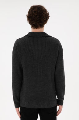 Erkek Regular Fit Yar_m Fermuarl_ Antrasit Kazak