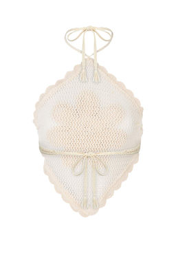 Bej Orme Cicek Aplikeli Boyundan Baglamal? Plaj Crop Bluz TBESS26BZ00012 - Trendyolmilla фото 2