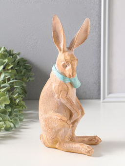 Фигура полистоун Заяц с большим голубым бантом в белый горох, 11.5?9?25.5 см
