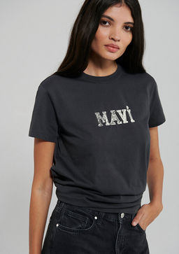 Mavi Bask?l? Gri Tisort