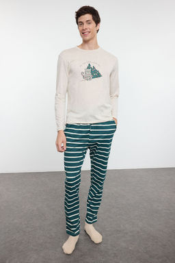 TRENDYOL MAN Bej Cizgili Regular Fit Couple Y?lbas? Orme Pijama Tak?m? TMNAW25PT00045 - Trendyolmilla фото 4