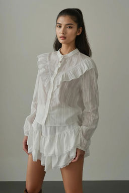 Trendyolmilla Beyaz F?rf?r Detayl? Transparan K?sa Kesim/Crop Gomlek TWOSS25GO00165  фото 4
