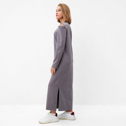 Платье длинное женское с разрезами MINAKU: Casual collection, серое, размер 50