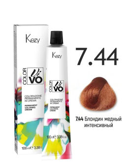 7.44 Блондин медный интенсивный Перманентная крем-краска 100 мл Kezy color VIVO