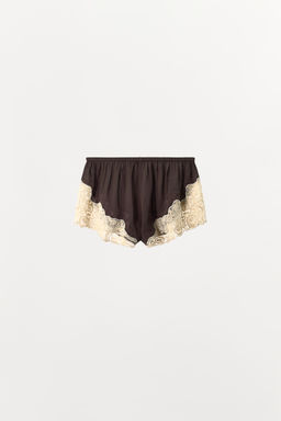 SHORTS VISCOSA 100% ENCAJE ABALORIOS / Marr?n oscuro - Zara фото 3