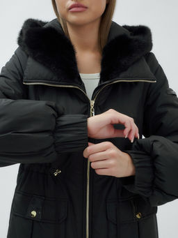 Пальто зимнее женское стильное с норкой люкс класса черного цвета 8628Ch - Mtforce фото 9