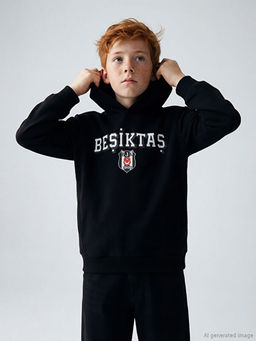 Kap??onlu Be?ikta? Bask?l? Erkek ?ocuk Sweatshirt