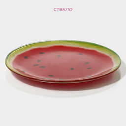 Тарелки Доляна Сладкий арбуз, 19 предметов: 6 десертных тарелок, 6 обеденных тарелок, 6 мисок, салатник, стекло, красный