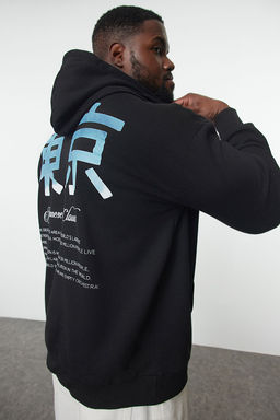 TRENDYOL MAN Buyuk Beden Siyah Oversize/Genis Kesim Kapusonlu Sweatshirt TMNAW25AO00002 - Trendyolmilla фото 2