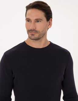 Lacivert Slim Fit Pamuk Kar___ml_ Bisiklet Yaka Selanik _rg_ Triko Kazak - Cacharel фото 2