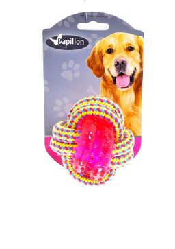 Игрушка для собак "Плетеный мячик с пластиковым кольцом", 8 см/ Weaving rope toy with TRP 8cm 140 - 150 g, yellow/pink (3/48) 140851 140851