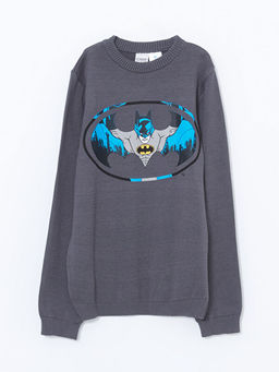 Bisiklet Yaka Batman Bask?l? Erkek ?ocuk Triko Kazak