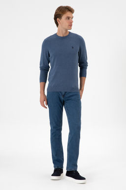 Erkek Slim Fit Bisiklet Yaka Koyu Mavi Melanj Basic Kazak - U.s. polo assn фото 4