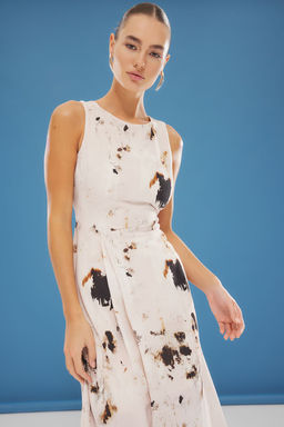 TRENDYOLMILLA Ekru Animal Desenli A Kesim Midi Mat Saten Dokuma Elbise TWOSS25EL00142  фото 2