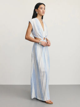 Платье из вискозы и льна в полоску / Zarina  фото 2