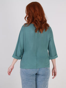 Блузка с украшением базовая трикотажная бирюзовая - Almond фото 2