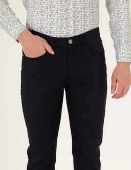 Siyah Slim Fit Keten Kar___ml_ Kanvas Pantolon