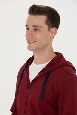 U. S. Polo Assn Мужской бордовый вязаный кардиган с капюшоном - U.s. polo assn фото 2