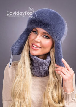 Ушанка норка трикотаж слива - Davidovfox фото 2