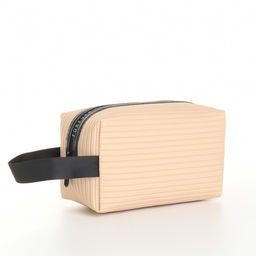 Косметичка на молнии с ручкой, объёмная, маленькая, в полоску, бежевая