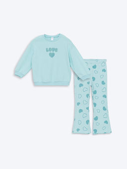 Bisiklet Yaka Uzun Kollu Bask?l? K?z Bebek Sweatshirt ve Tayt 2li