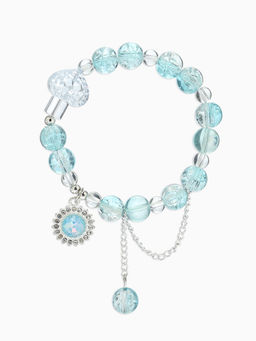 Браслет с подвесками «Сахарный» диск, сердечко, шар №10, d=6 см, бело-голубой в серебре