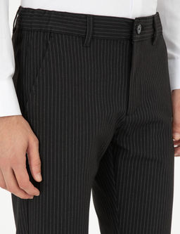 Siyah Slim Fit _izgili Kanvas Pantolon