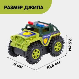 Джип-перевёртыш Полиция, работает от батареек, цвет зелёный - АвтоГрад фото 4