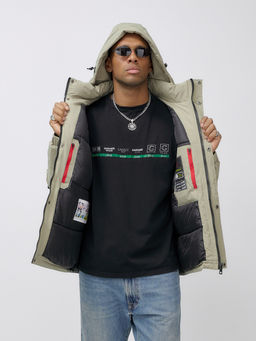 Куртка спортивная мужская зимняя с капюшоном бежевого цвета 2333B - Wonderrman фото 14