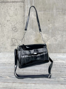 Женская лаковая сумка через плечо с тремя отделениями 8721-3 Блек