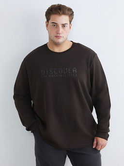 B?y?k Beden Bisiklet Yaka Bask?l? Erkek Sweatshirt