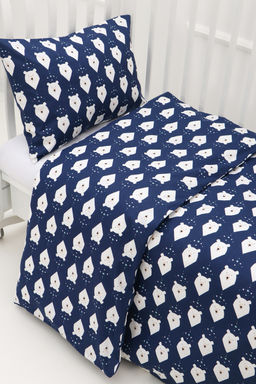 КПБ с простыней на резинке арт. КПБ-ПР/белый-мишка-синий