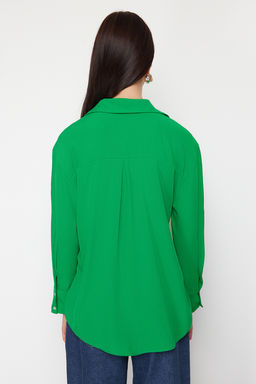 TRENDYOLMILLA Lacivert Basic Oversize Genis Kal?p Dokuma Gomlek TWOAW24GO00207  фото 21