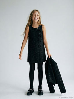 Bisiklet Yaka Fiyonk Detayl? K?z ?ocuk T?vit Elbise