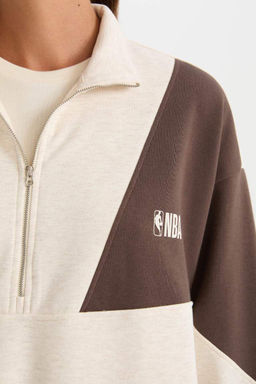 DeFactoFit Толстовка большого размера с воротником-стойкой и надписью NBA NBA из плотной ткани  фото 7