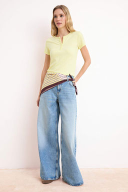 Sar? Fitted/Vucuda Oturan K?sa Kollu Raporlu Orme Bluz TWOSS26BZ00262 - Trendyolmilla фото 2