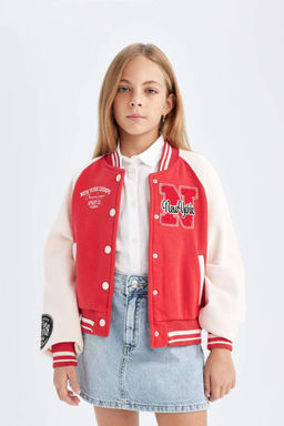 Бомбер с вышитым воротником для девочек, толстый кардиган на мягкой подкладке - Defacto фото 3