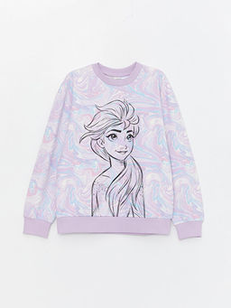 Bisiklet Yaka Elsa Bask?l? Uzun Kollu K?z ?ocuk Sweatshirt