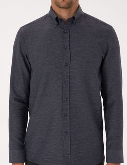 Lacivert Slim Fit Dokulu Uzun Kollu G_mlek