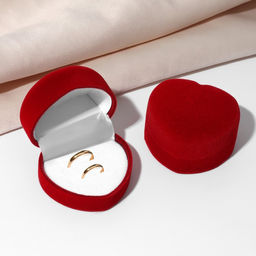 Футляр под 2 кольца Сердце малое, серёжки, бархатный, 5?5 см, бордовый