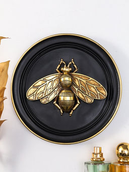 Панно интерьерное полистоун "Муха" чёрный с золотом 19,2х3х19,2 см