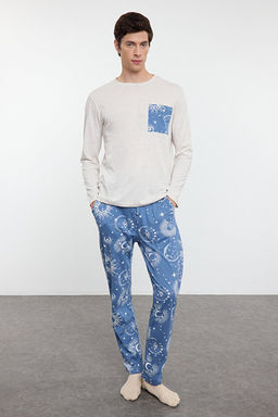 Gri - Mavi Regular Fit Couple/_ift _rme Erkek Pijama Tak_m_ TMNAW25PT00050 - Trendyolmilla фото 2