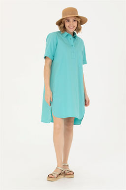 Женское мятное тканое платье