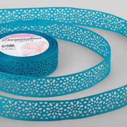 Цена за 2 шт. Лента декоративная, репсовая, ажурная, 25 мм 9,1 0,5 м, цвет ярко-голубой