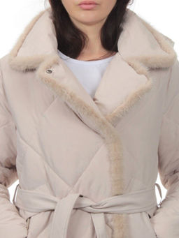 309 BEIGE Пальто зимнее стеганое женское (200 гр. холлофайбер, натуральная норка) - Fashion фото 4