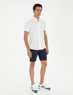 Beyaz Slim Fit Keten Kar___ml_ K_sakol G_mlek
